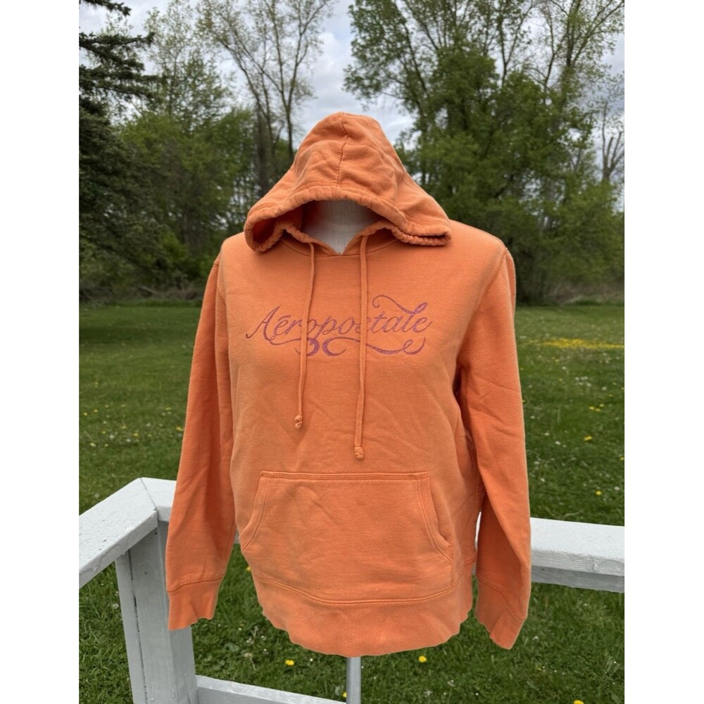 Y2K Aéropostale Orange Glitter Spellout Pullover Hoodie Womens XL